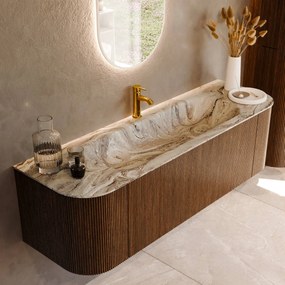 Mondiaz Kurve-dlux 150cm badmeubel ronding links/rechts dusk met 1 lade en 2 deuren en wastafel big medium midden 1 kraangat glace