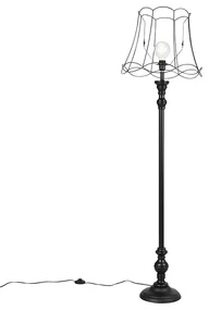 Vloerlamp zwart met Granny Frame kap 45 cm - Classico Klassiek / Antiek Minimalistisch E27 Draadlamp rond Binnenverlichting Steen / Beton Lamp