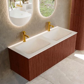 Mondiaz Kurve 120cm badmeubel ruby met 1 lade en wastafel cloud dubbel 2 kraangaten