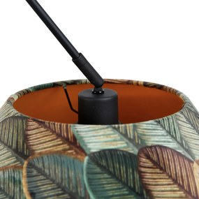 Hanglamp zwart met dubbele velours lampenkap blad dessin en beige - Blitz Klassiek / Antiek, Modern E27 rond Binnenverlichting Lamp