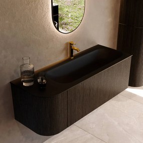 Mondiaz Kurve 125cm badmeubel ronding links shadow met 1 lade en deur en wastafel big medium kraangat rechts urban