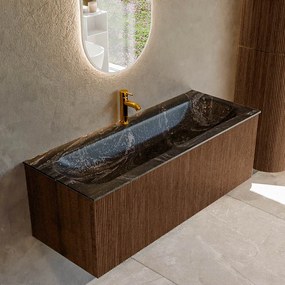 Mondiaz Kurve-dlux 120cm badmeubel walnut met 1 lade en wastafel big large midden 1 kraangat lava