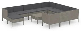vidaXL 12-delige Loungeset met kussens poly rattan grijs