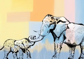 Ilustratie Mama elephantand baby, Art by the Ocean