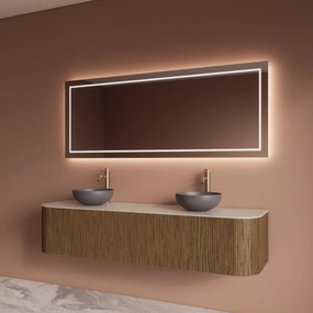 Gliss Design Alluro badmeubel ribbelfront met ronding links/rechts 180cm castle brown en wit marmer toppaneel