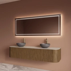 Gliss Design Alluro badmeubel ribbelfront met ronding links/rechts 180cm castle brown en wit marmer toppaneel