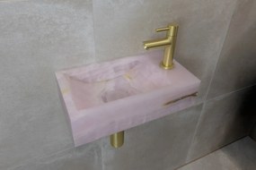 Saniclear Pink Onyx fonteinset met rechte kraan in geborsteld messing
