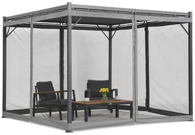 Antraciet Malaga terraspergola 3x4m met muggengaas Garden Point