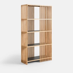 Boekenkast of ruimteverdeler, van massief eikenhout en staal, JAC