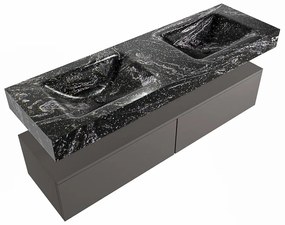 Mondiaz Alan DLux badmeubel 150cm dark grey 2 lades met wastafel lava dubbel zonder kraangat