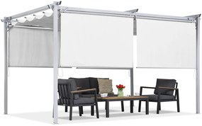 Witte terraspergola met rolgordijnen La Palma 3x4 Garden Point