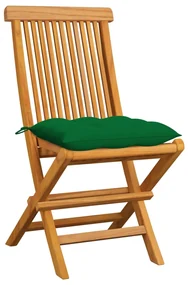vidaXL Tuinstoelen 6 st met groene kussens massief teakhout