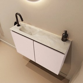 Mondiaz Ture DLux toiletmeubel 80cm rosee met wastafel ostra links met kraangat