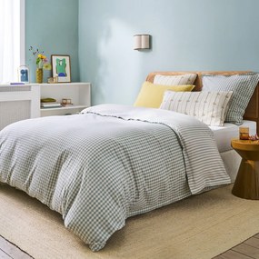 Beddengoed 30% gerecycled katoen, vierkante kussensloop, geruit, LESIA