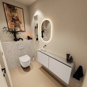 Mondiaz Ture DLux toiletmeubel 120cm linen met wastafel opalo links zonder kraangat