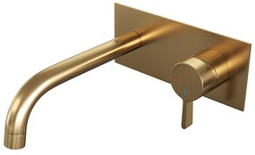 Brauer Gold Edition ColdStart wastafelkraan inbouw gebogen uitloop met achterplaat model E1 geborsteld messing PVD