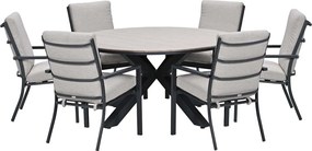 Garden Impressions Senja tuinset 7-delig sandstone - Tulli tuintafel Ø148x75 cm light teak vironwood