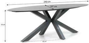 Dining Tuintafel   240 x 107 cm Aluminium/HPL/Aluminium/HPL Grijs  Santika Ellisse