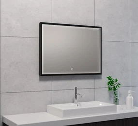 Mueller Square LED spiegel 70x50cm mat zwart met spiegelverwarming
