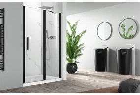 Nemo Pina Xl draaideur 100x200cm met vast paneel 6mm Helder veiligheidsglas met antikalk links en rechts Zwart 443.003.099.VM