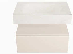 Mondiaz Alan DLux badmeubel 70cm linen 1 lade met wastafel ostra midden 1 kraangat