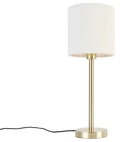 Klassieke tafellamp messing met boucle kap wit 20 cm - Simplo Design E27 rond Binnenverlichting Lamp