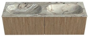 Mondiaz Kurve-dlux 140cm badmeubel dusk met 2 lades en wastafel stor small dubbel 2 kraangaten glace