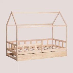 Houten Bed Voor Kelly Kids-matras Van 90 Cm Natuurlijk Hout & Bed Met Onderschuifbed & 90 X 190 Cm - Sklum