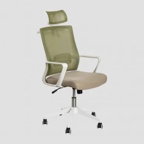Bureaustoel Met Wielen En Armleuningen In Polypropyleen Teill Colors Leger Groen – Koel / Beige – Linnen - Sklum