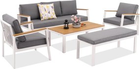 Zakintos Coffee 5 aluminium set met bankje wit Garden Point