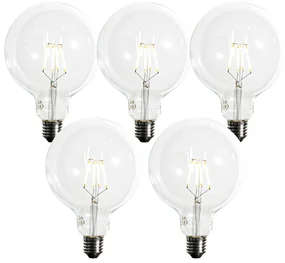 Set van 5 E27 dimbare LED spiraal filament G125 5W 450 lm 2200K