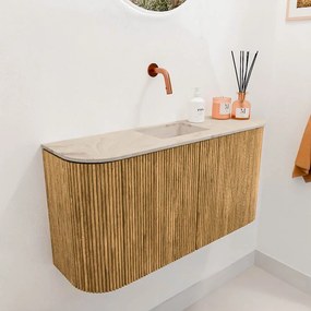 Mondiaz Joya DLux 85cm toiletmeubel ronding links/rechts oak met wastafel faye midden zonder kraangat frappe