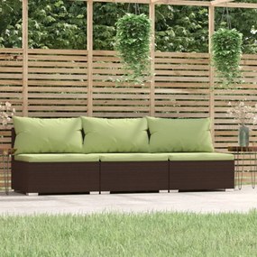 vidaXL Bank 3-zits met kussens poly rattan bruin