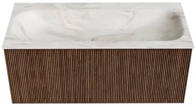 Mondiaz Kurve-dlux 100cm badmeubel walnut met 1 lade en wastafel big medium midden zonder kraangat ostra