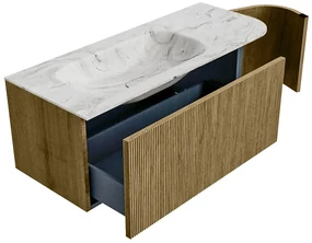Mondiaz Kurve-dlux 115cm badmeubel ronding rechts dusk met 1 lade en deur en wastafel big small links zonder kraangat glace
