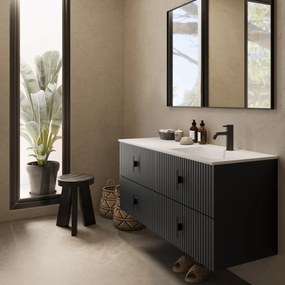 Muebles Avila badmeubel ribbelfront 120cm antraciet mat met wastafel rechts met kraangat