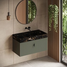 Muebles Zahora badmeubel ribbelfront 100cm legergroen met Portoro Gold wastafel zonder kraangat