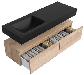 Zaro Alan badmeubel 130cm washed oak 2 lades met vrijhangende wastafel cloud links 1 kraangat urban