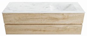 Mondiaz Vica DLux badmeubel 150cm washed oak 2 lades met wastafel opalo rechts zonder kraangat