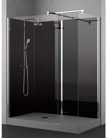 Nemo Stock Vidrio inloopdouche - 160x90x195cm - zwarte achterwand - inclusief douchebak grijs - met garnituur - zwart/chroom RNAA16090HH-H