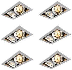 Set van 6 Grote Inbouwspot staal AR111 verstelbaar 2-lichts - Oneon QR111 / AR111 / G53 Binnenverlichting Lamp