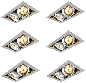 Set van 6 Grote Inbouwspot staal AR111 verstelbaar 2-lichts - Oneon QR111 / AR111 / G53 Binnenverlichting Lamp