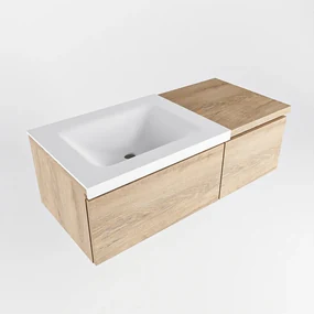 Mondiaz Bukla 100cm badmeubel met module 40 Washed Oak met 2 lades wastafel Cloud links 0 kraangaten Talc