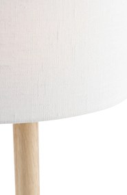Tafellamp hout met ovale linnen kap wit 25cm - Mels Landelijk, Modern E27 rond Binnenverlichting Lamp