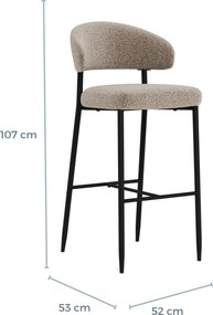 Mazzoni IRIS Latte Beige (stof Monza 60)/zwart onderstel - GESTOFFEERDE BARKRUK VOOR KEUKEN/BAR