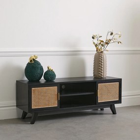 Zwart Tv-meubel Met Webbing - 140x40x50cm.