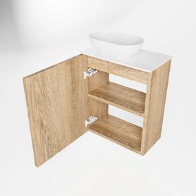 Mondiaz Fowy toiletmeubel 40cm washed oak met witte waskom links en kraangat