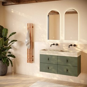 Muebles Murcia badmeubel ribbelfront 120cm legergroen met White Travertin wastafel zonder kraangaten