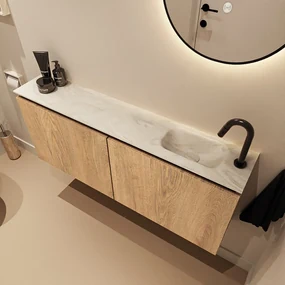 Mondiaz Ture DLux toiletmeubel 120cm washed oak met wastafel ostra rechts met kraangat