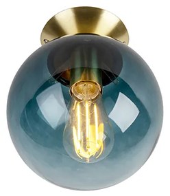 Smart plafondlamp met dimmer messing met oceaanblauw glas incl. Wifi ST64 - Pallon Art Deco E27 bol / globe / rond Binnenverlichting Lamp